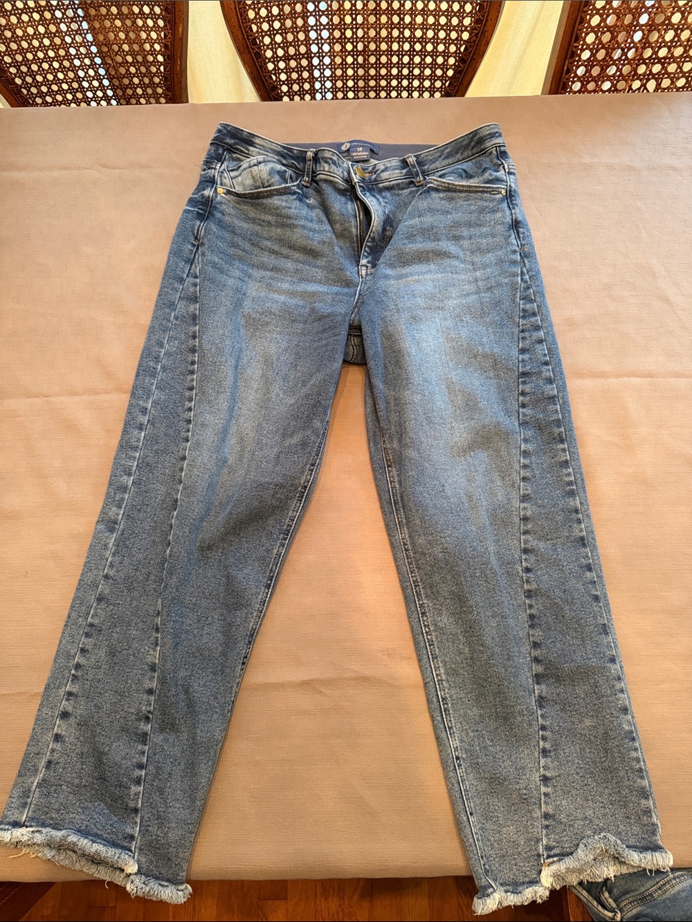 Democracy Light Blue Straight Leg Jeans with Frayed Hem